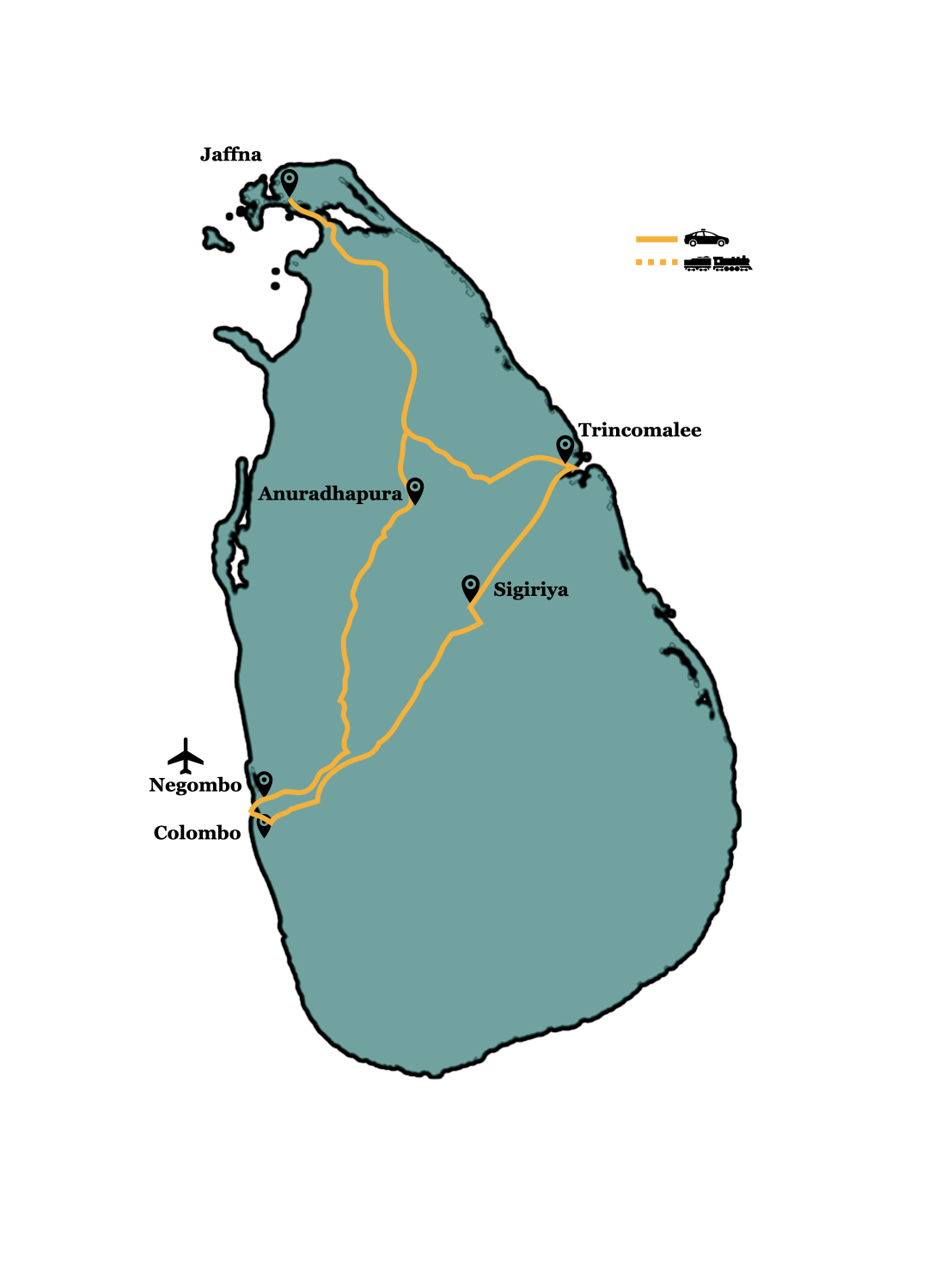 Route der Nord- und Ost-Sri Lanka Rundreise