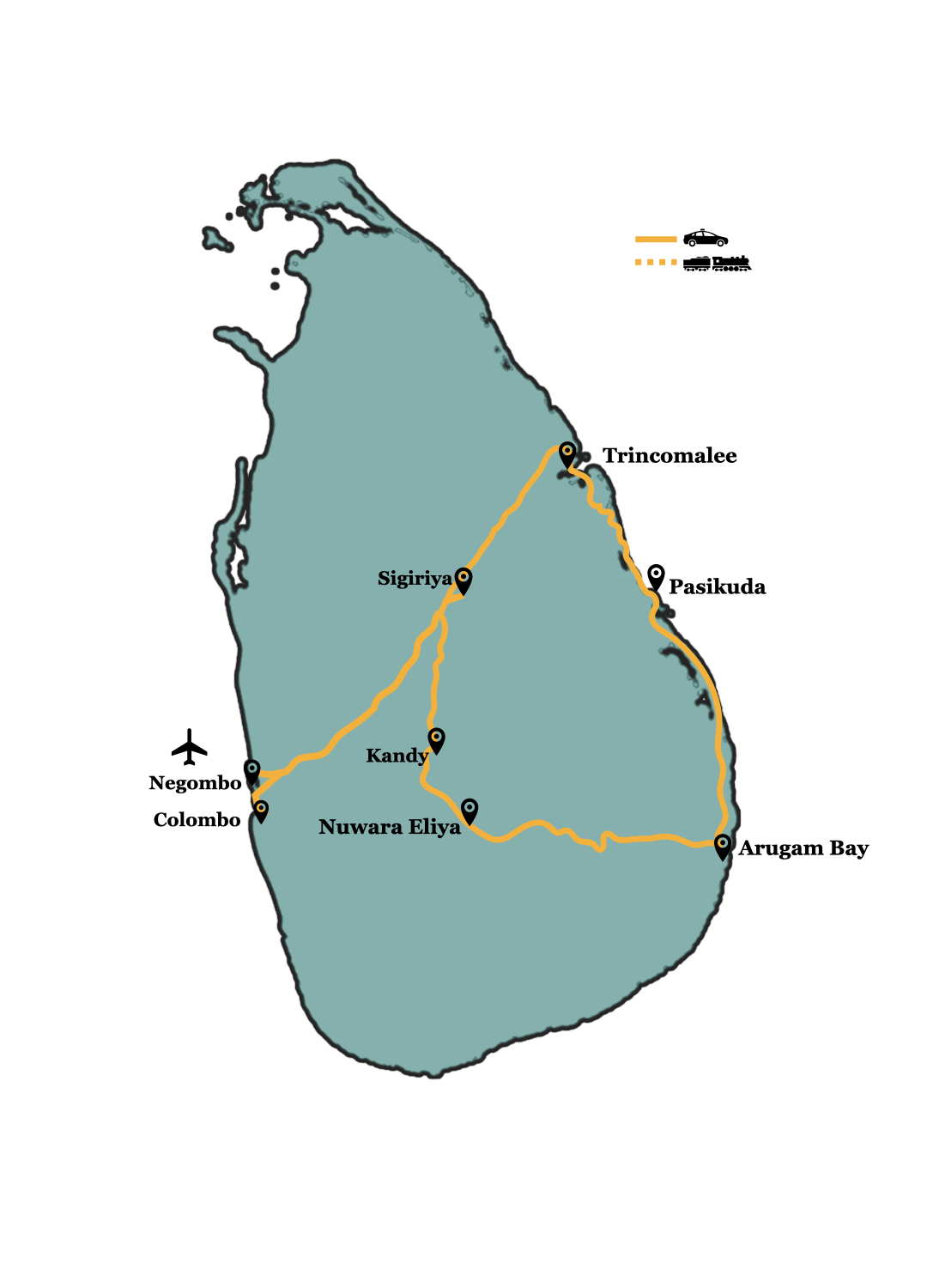 Route der Sri Lanka Grand East Coast Reise