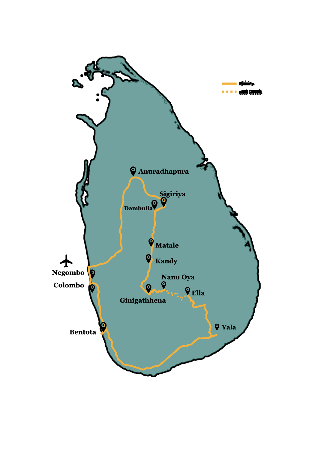 Sri Lanka Wellness Retreat Route Map